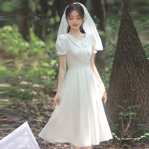White Formal Dress for Civil Wedding Graduation Baptismal Dedication and Christening on Sale㏇X0414