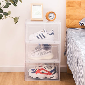 Plastic Shoe Box Acrylic Door Large Shoe Box Storage Organizer Magnetic Stackable Shoe Container