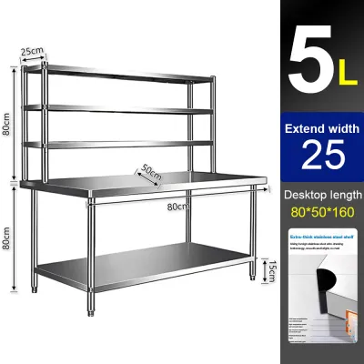 BMZAR High End Stainless Steel Worktop With Double Layer Storage Shelves Stain Resistant Household Food Preparation Table Coffee Bar Counter