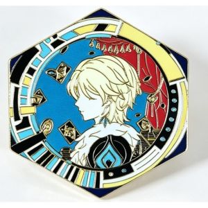 Mydei Hexagon Enamel Brooch Imitation Hard Enamel Gold Plating Red Flame Anime Game Badge Collection Item
