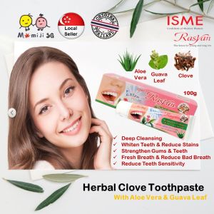 ISME RASYAN Herbal Clove Toothpaste (100g) Extra White with Aloe Vera & Guava Leaf