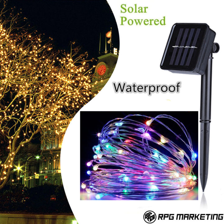 100 LED 10M String Light Waterproof Fairy Lights Solar Powered Copper ...