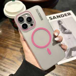 CrashStar MagSafe Translucent Matte PC Hard Shockproof Phone Case For iPhone 16 15 14 Pro Max Plus 13 12 11 Pro Max Fashion Simple Wireless Charging Phone Casing Frosted Anti-fingerprint Protective Cover Shell With Heightened Lens Protection