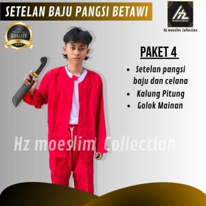 Setelan Pangsi Betawi Tradisional Paket Lengkap dengan Golok Mainan - Multicolor