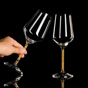 Ly rượu vang pha lê chân lá vàng 24k cao cấp  sang trọng