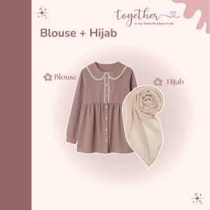 One Set Korean Kekinian | Outfit Kencan | Setelan Wanita | Blouse + Celana + Hijab | OOTD - CM46N