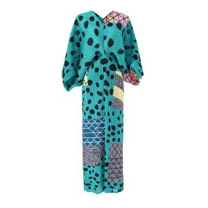 Nova quality⭐One person one pleat ⭐New Miyake pleated dress elegant temperament printed bat-sleeve V-neck loose large size pleated dress