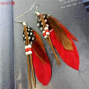 🚚【Local Express Delivery】🚚 Fashion Tassel Dangling Earrings Feather Leather Beads Earrings Indian Feathers