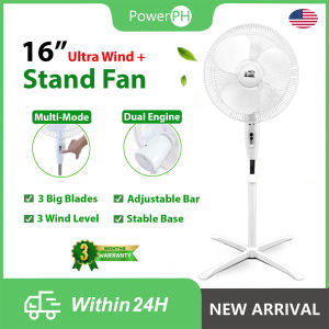 POWERPH 16 Inch White Portable Electric Stand Fan Desk Fan Wall Fan With Big Wind AND Iron Cover