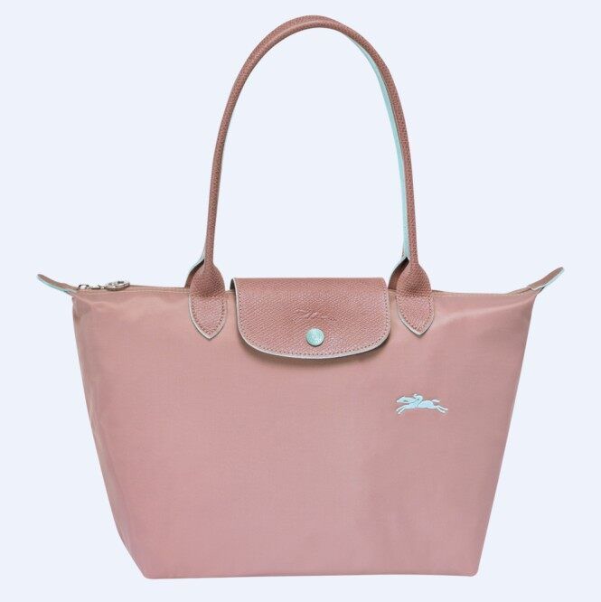 Genuine longchamp Le Pliage Club 70th anniversary embroidered horse waterproof nylon dumpling Tote Bag long handle Shoulder Bags Medium size L2605619P13 antique pink color Lazada Singapore