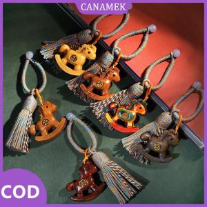 CANAMEK✨ May Mắn Linh vật phim hoạt hình xe móc khóa túi trang trí Trung Quốc phong cách tua ngựa gỗ móc khóa truyền thống chuỗi điện thoại di động