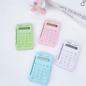เครื่องคิดเลขขนาดพกพาด้านบนโทนสีอ่อน8หลักพร้อมปุ่มตามหลักสรีรศาสตร์สำหรับใช้ในโรงเรียนจากพลาสติกที่ทนทาน