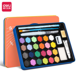 Deli Solid Watercolor Paint / Set Cat Air Padat Warna Terang Dengan Kuas Air Otomatis 73936-X