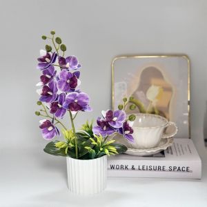 MUNCHX White Flower Pot Simulated Butterfly Orchid Faux Flowers DIY Artificial Faux Plants  Multi-Bloom Artificial Orchid Bonsai Home Decor