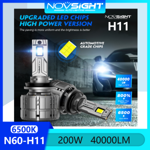 Novsight N60 6500K ไฟ LED Super Bright สำหรับ Auto H11 ไฟหน้าแบบ LED ชุดหลอดไฟหมอกไฟสูง/ต่ำ 200W 40000LM Plug and Play ในสต็อก 1 คู่ 2 ชิ้นรับประกัน 2 ปี จัดส่งฟรี