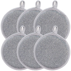 12PCS Double-side Silver Wire Cleaning Sponges Round Dishwashing Sponges Kitchen Oil Removal Scouring Pads Cleaning Wipe