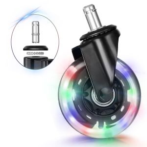 5 Pcs Office Chair Caster Wheels 3 Inch with RGB Color Changing Lights Swivel Rubber 360 PU Roller