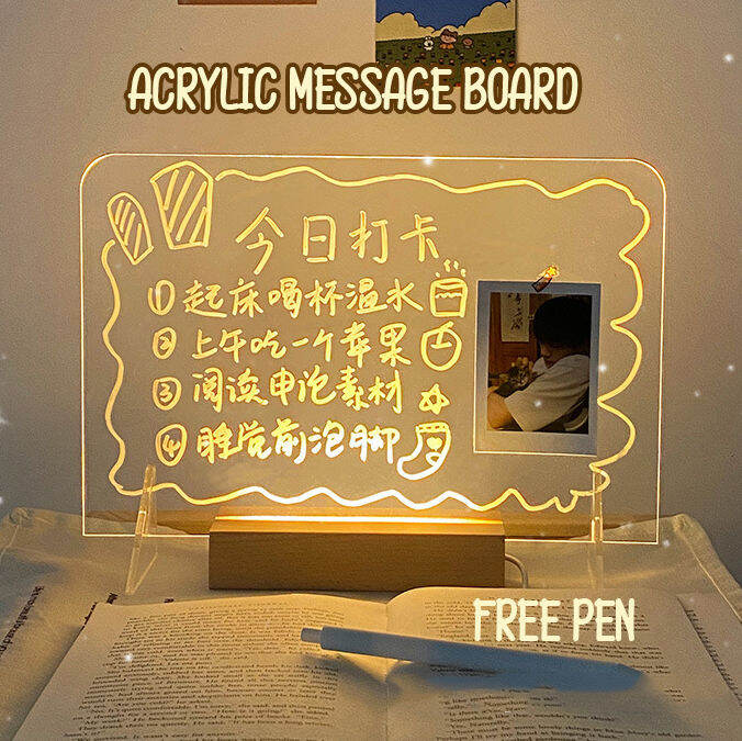 Clear Acrylic Message Board LED Light Up Erasable Writing Board Desk ...