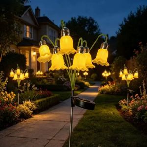 PYA94 Realistic Flowers Solar Garden Light Bellflower Flower Auto on Off 6 Heads LED Simulated Light Weatherproof Removable Bellflower Landscape Lamp Patio Decor