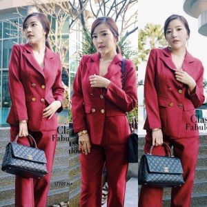 TW17707 Set 2 ชิ้น เสื้อปกสูทแขนยาว + กางเกงขายาว