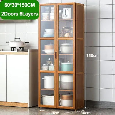 AF HOME Acrylic Display Cabinet Storage Kitchen Cabinet 6/7Layer With Door Cupboard Bamboo Shelf Dish Organizer