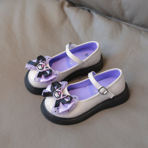 Kuromi Girls Small Leather Shoes New Spring and Autumn Bowknot Childrens Lolita Princess Shoes Soft Sole Single Shoes