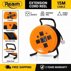 REAIM 15M/30M/50M Heavy Duty Cable Reel Extension Cord Portable Electrical Wire Reel for Home Workshop Construction and Outdoor Use