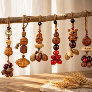 FLYING Natural Fruit Shell Wind Chime Keychain Rope DIY Bag Pendant Charm  Wooden Hanging Bell Pendant Backpack Decoration