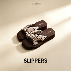 Free Shipping WomenS Summer New Style Platform Flip-Flops Thick-Soled With A Bow And Polka Dot Design Suitable For Outdoor Wear Beach Sandals And Featuring A Non-Slip Soft Sole