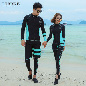 Luoke Women Rashguards 5 Pieces Black blue color matching Letter Prevent bask Snorkeling Diving