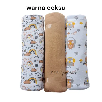 Set 3 Bedong Bayi Premium Kapas Organik Motif Ceria 90x110cm untuk Newborn 0-6 Bulan