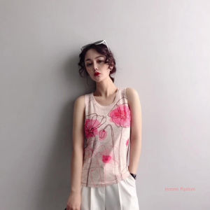 REHIN Áo Ba Lỗ Không Tay In Họa Tiết Độc Đáo Áo Lót Cổ Tròn Cotton Áo Thun Nữ Áo Mùa Hè S-3XL