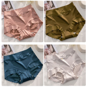 KUCHAR กางเกงในสตรีแบบเอวสูงกางเกงในผ้าไหมไร้รอยต่อรุ่นเย็นสบายสุดหรู4ชิ้นกางเกงระบายอากาศกางเกงในต้านเชื้อแบคทีเรีย