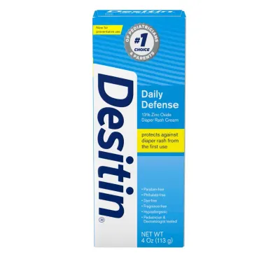 Desitin 4 oz (113 g) Daily Defense Baby Diaper Rash Cream with Zinc Oxide to Treat Relieve & Prevent diaper rash