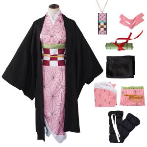 Kids Cosplay Nezuko Kimetsu No Yaiba Haori Yukata Fullset Kimono Jepang Anime Kimono Happi Kimetsu No Yaiba Demon Slayer Cosplay Costume