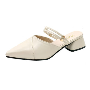 Free Shipping Chunky-Heeled WomenS Mules With Closed Toe Korean Style Suitable For Both Indoor And Outdoor Wear Versatile And Comfortable For The Feet