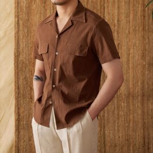Men Short Sleeve t Shirts Cotton Linen Polo Shirts Breathable Tops Fashion Soild Casual Tee Shirt Streetwear Man Clothes