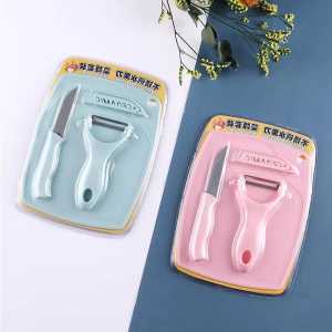Set Peralatan Dapur Multifungsi 4-in-1 Stainless - Pisau Serut Gunting & Penyapu Buah Warna Pink/Biru Hijau