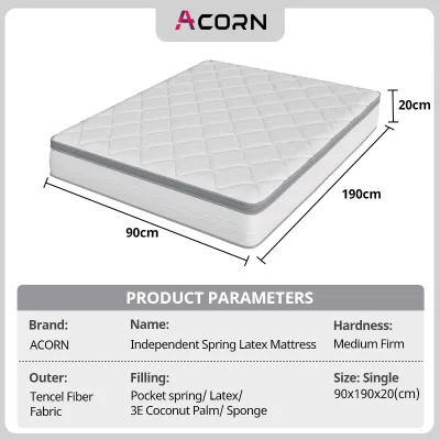 ACORN Mattress Medium Firm Pocket Spring Latex Hybrid Bed Memory Foam Cool Breathable Mattress Queen Single Size Anti Motion Transfer Back Pain Relief