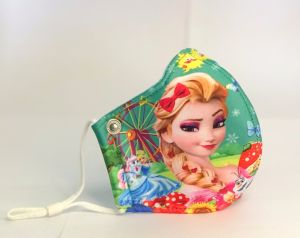 Khẩu trang vải cho bé in hình công chúa elsa nhiều màu có dây rút điều chỉnh quai