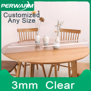 (3mm Clear Round)PVC Clear Crystal Protector Customizable Waterproof Oil Resistant Soft Glass Desk Plastic Protective Pad Kitchen Wood Grain Tablecloth Cover Anti-scald Anti-oil