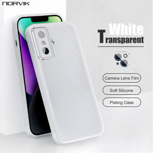 NORVIK Luxury Plating Translucent White Phone Case for Xiaomi 13 Redmi Note 12 POCO X4 12T 11 10 X3 M5 F5 F4 F3 GT Pro Plus Pro+ Lite 4G 5G NE Soft Casing with Lens Protector Tempered Glass Film N10-1