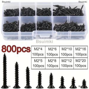 [COD] Bsuimki 400 800ชิ้น ชุดสกรูยึดตัวเองสีดำ M2 1ชุดสกรูล็อคและสกรูไม้