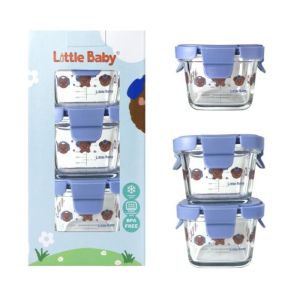 Little Baby Glass Food Container Set 140ml Wadah Penyimpanan Makanan Bayi Kaca Borosilicate
