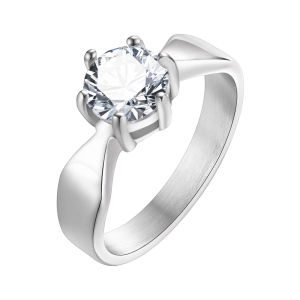 Vnox Glamorous Sparkling Cubic Zircon Engagement Rings for Women Stainless Steel Wedding Band Finger Gift Jewelry