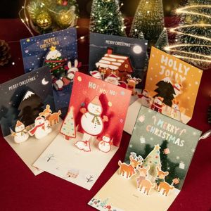 3D Pop Up Greeting Cards With Envelope Friend Family Blessing Postcard For Birthday New Year Christmas Gifts Xmas Decoration