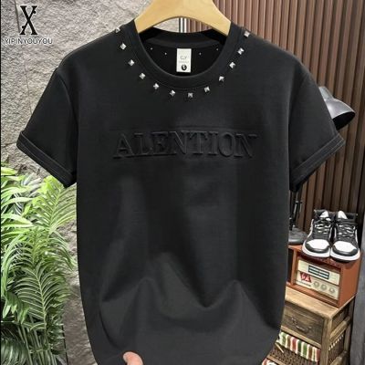 YIPINYOUYOU丨Men's short-sleeved T-shirt - American retro solid color short-sleeved T-shirt, men's summer new niche design sense, trendy brand five-quarter-sleeved top