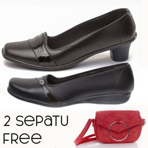 Sepatu Formal/ 2 Sepatu Formal wanita TTP Hitam dan 5cm 02 Hitam Gratis Tas SV10