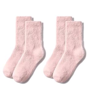 2Pairs Super Soft Socks Mink Fleece for Women Ins Solid Winter Warm Thicken Coral Plush Socks Thermal Snow Home Sleep Floor Kawaii Socks