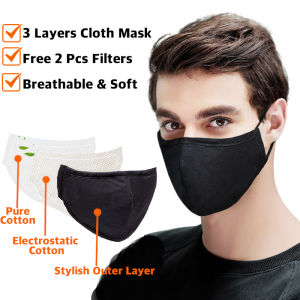 3 Ply Reusable Cotton Mask + 2 pcs PM2.5 Filters/ 100% Pure Cotton fabric Inner Layer/ Washable Fabric Face Mask[SG CLEARANCE SALE]